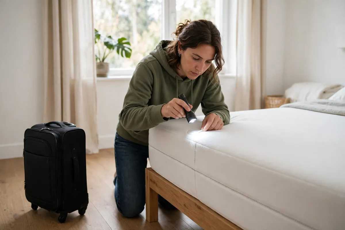 Pest Prevention Guide for Gabriola Island Residents: Keep Rodents, Ants and Wasps Out Year Round 2 Inspecting mattress seams for bed bugs after ferry travel to Gabriola Island